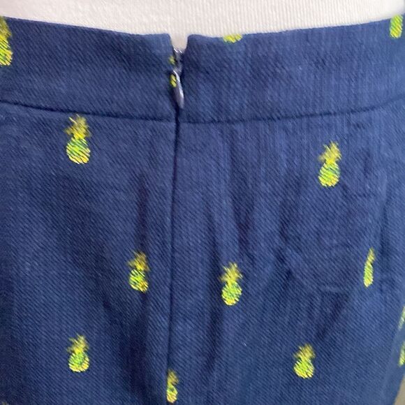 J. Crew Basketweave Cotton Mini Skirt Navy Blue Pineapple Print A0111 - Picture 8 of 11